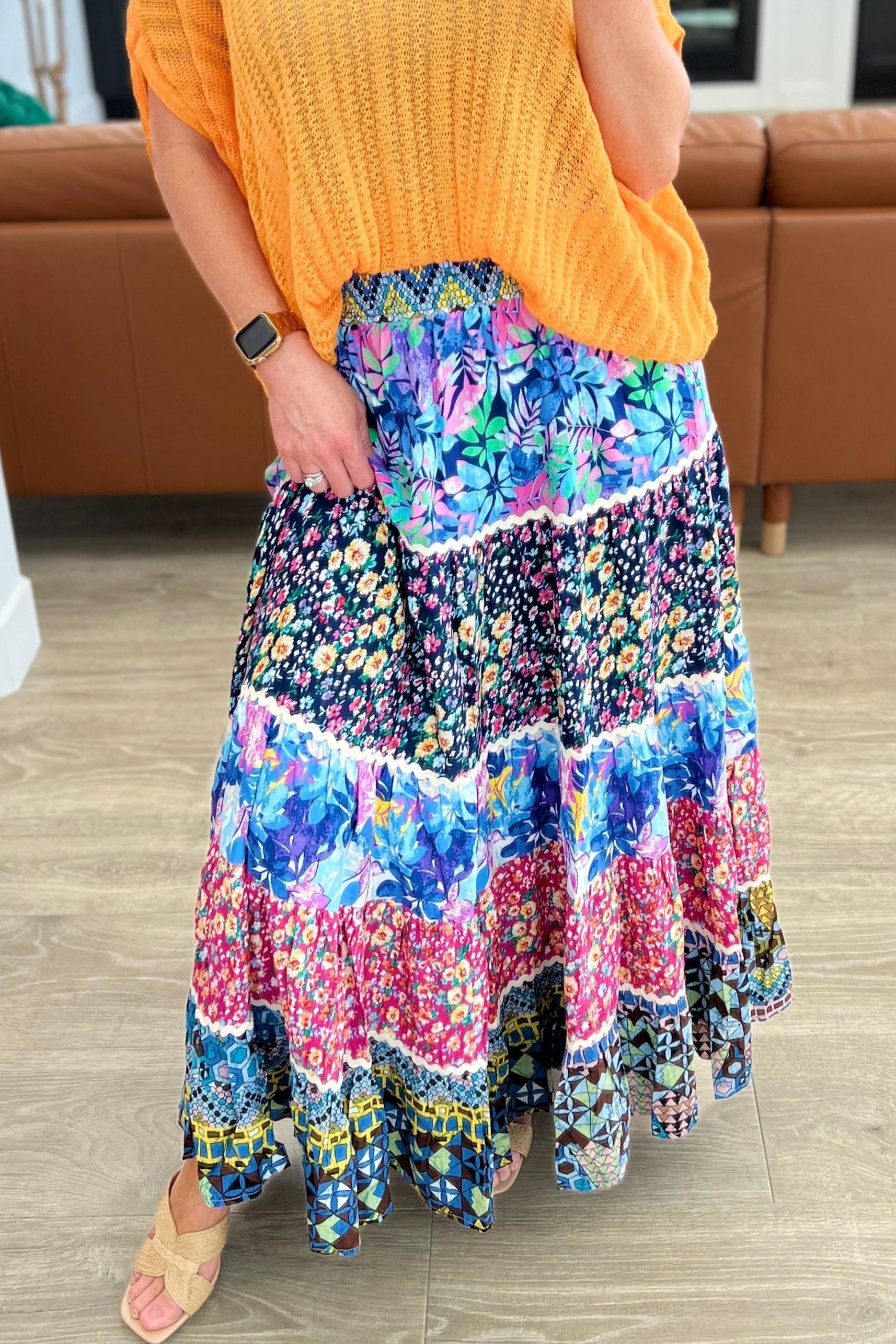 Everlasting Friend Boho Tiered Skirt in Multicolor by White Birch