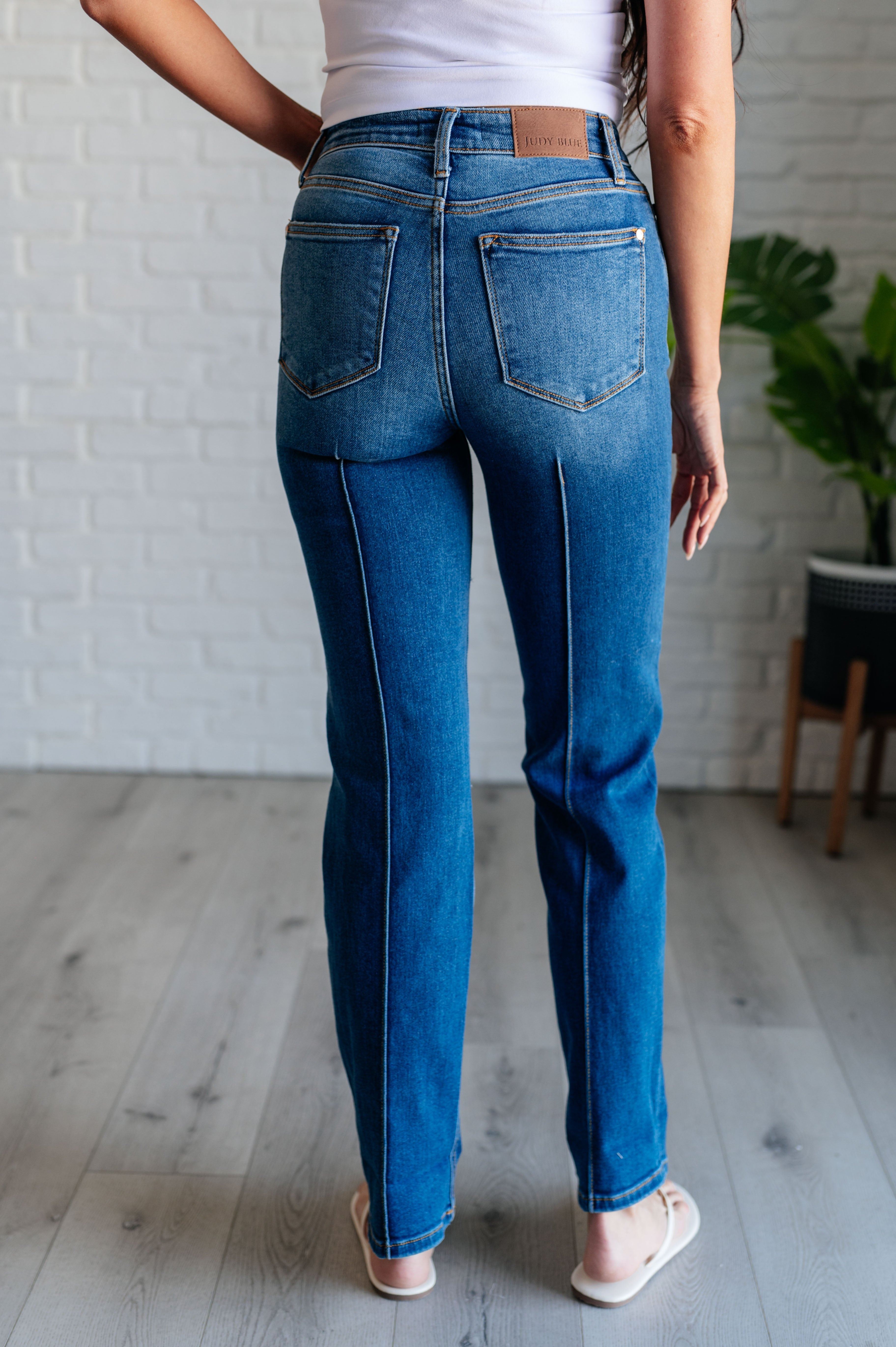 Judy Blue Campbell High Rise Center Seam Detail Straight Jeans rear view