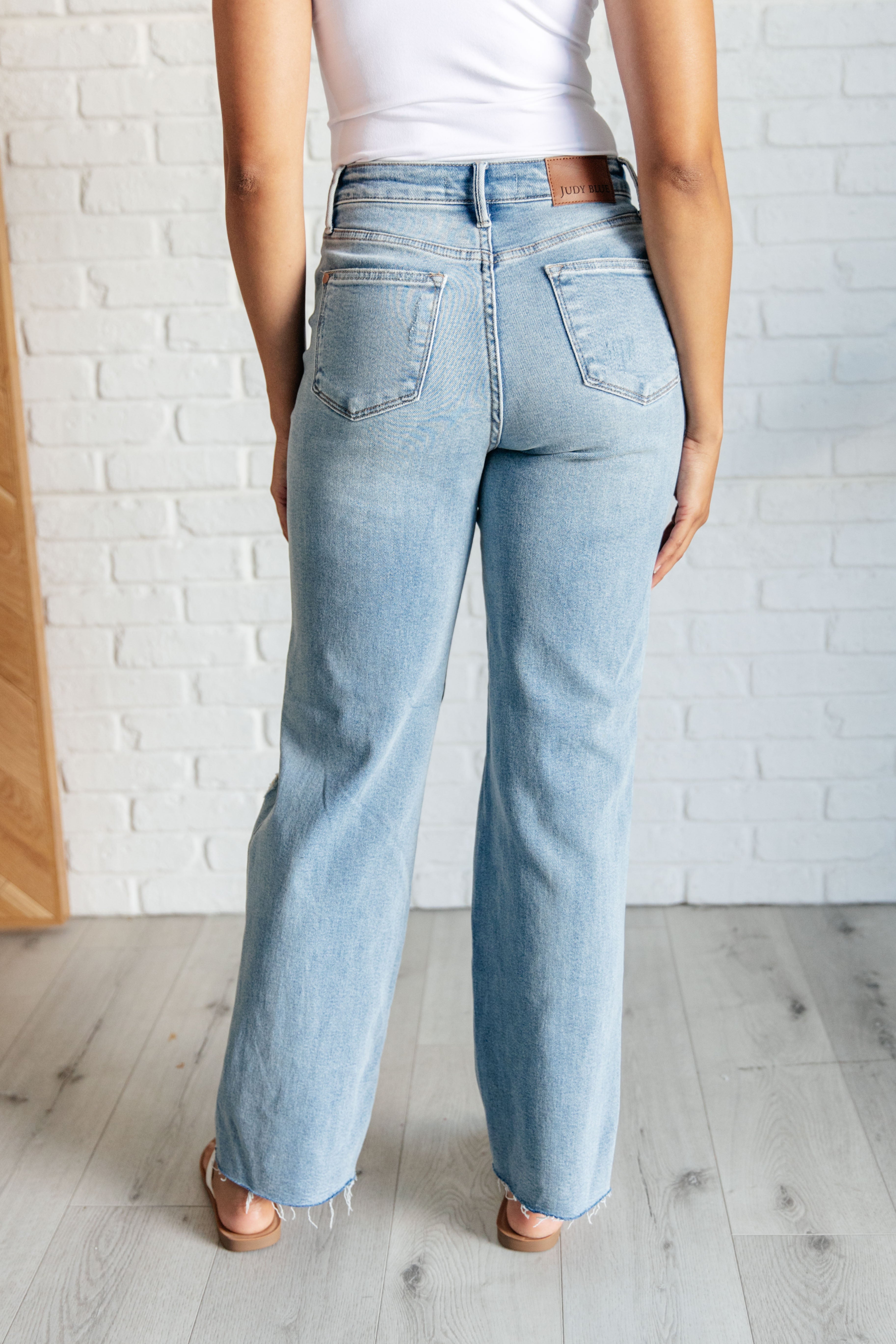 Judy Blue Ramona High Rise Rigid Magic Destroyed Straight Jeans back view