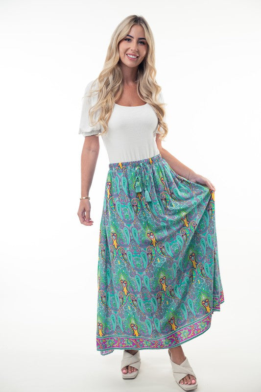 Paisley Print Boho Maxi Skirt by White Birch