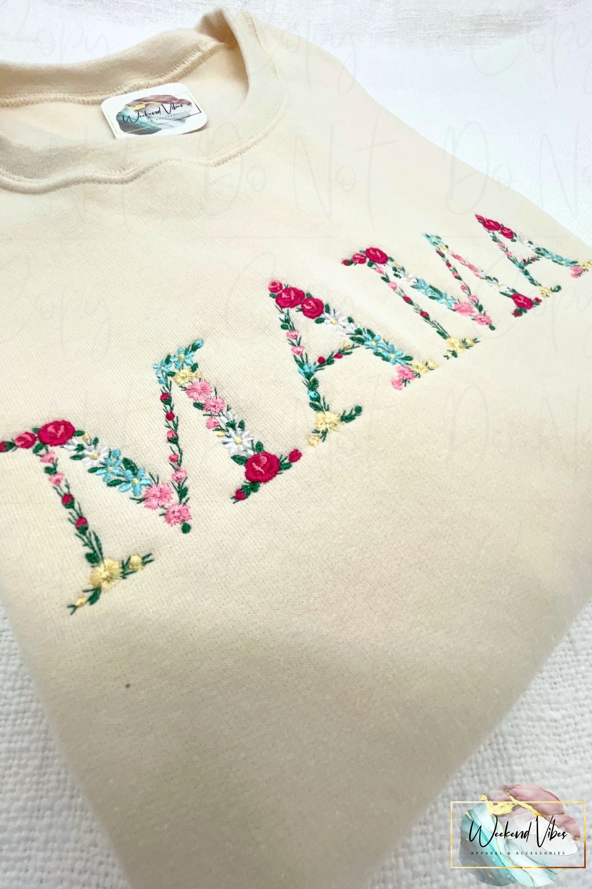 Mama Embroidered Sweatshirt with Floral Letters close up