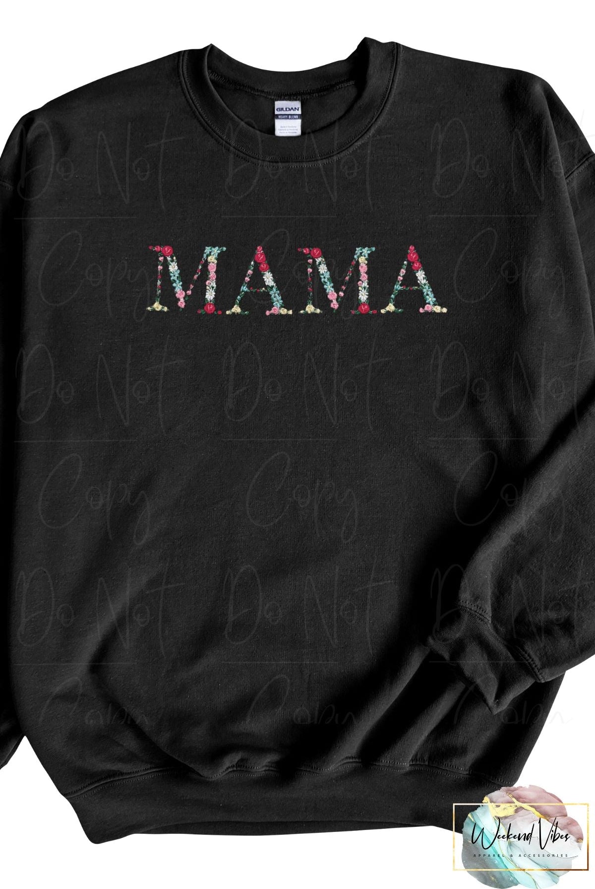 MAMA Embroidered black sweatshirt with Floral Lettering