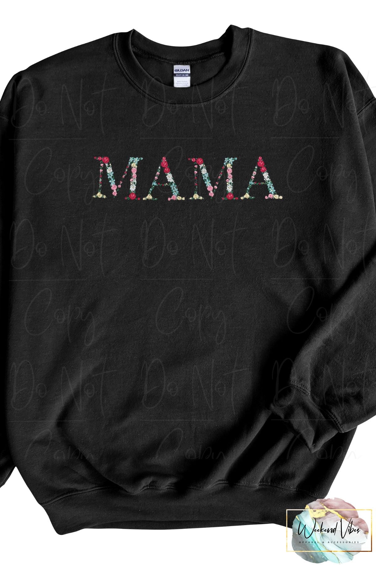 MAMA Embroidered black sweatshirt with Floral Lettering