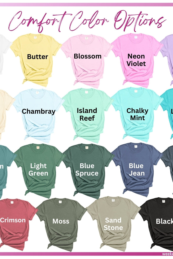 Comfort Colors T-Shirt color chart