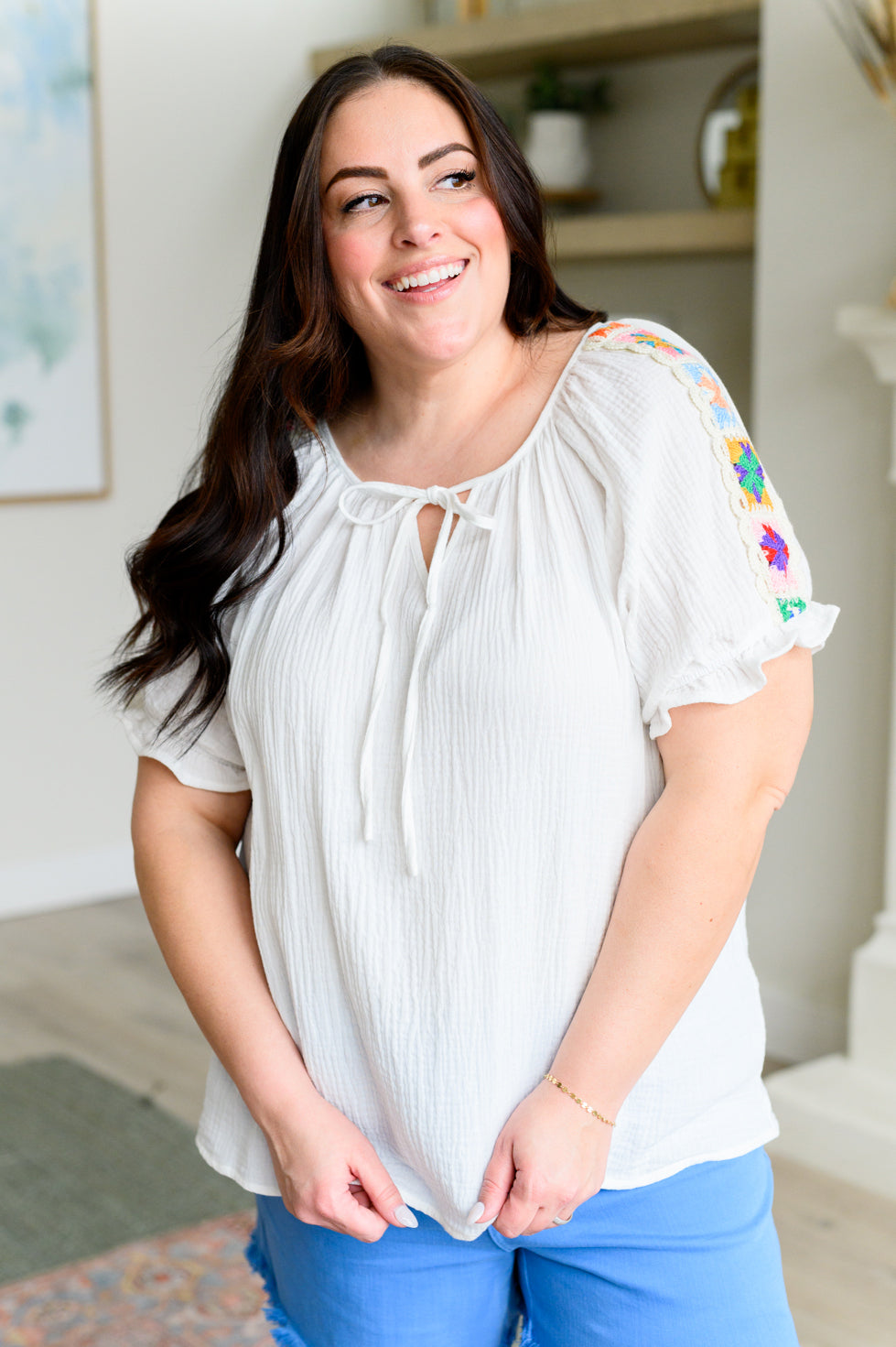 Sew In Love White Cotton Boho Top with Sky Blue Judy Blue Shorts