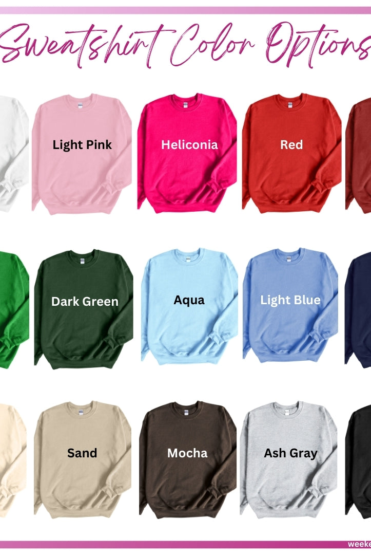 Color chart for Gildan Sweatshirts