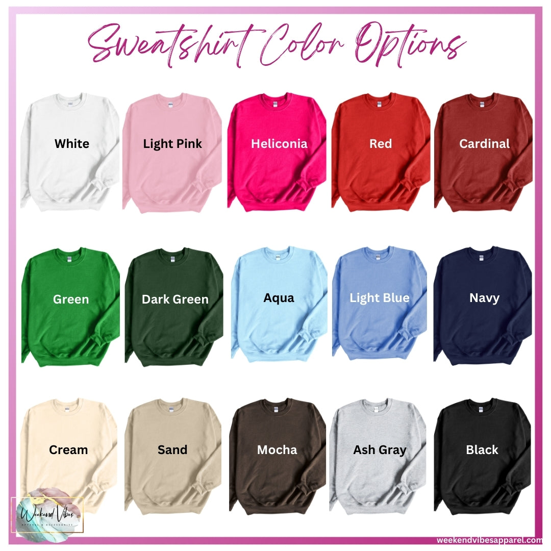 Color chart for Gildan Sweatshirts