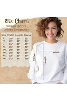 Size Chart for Gildan sweatshirts