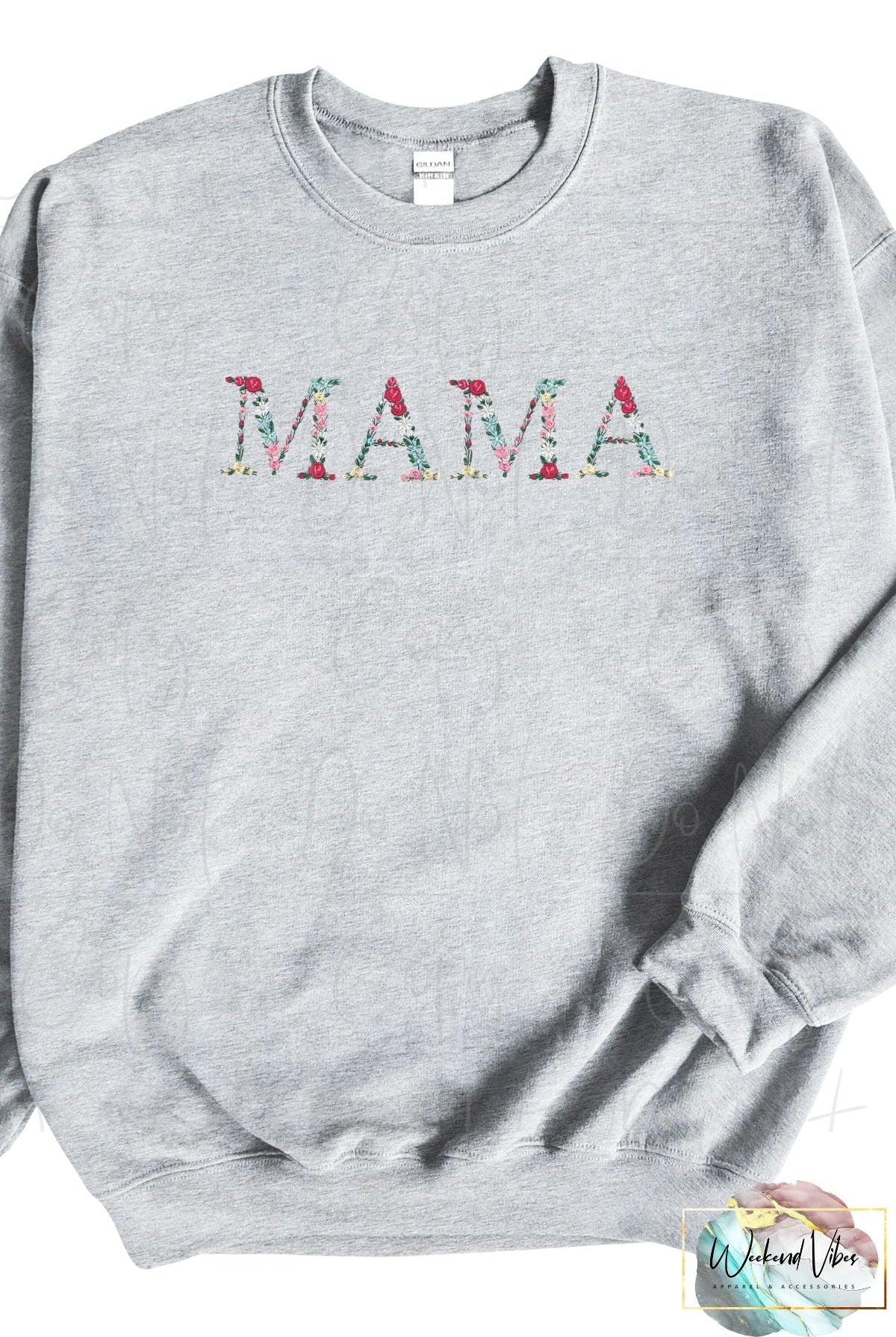 MAMA Embroidered Floral letters on ash gray sweatshirt
