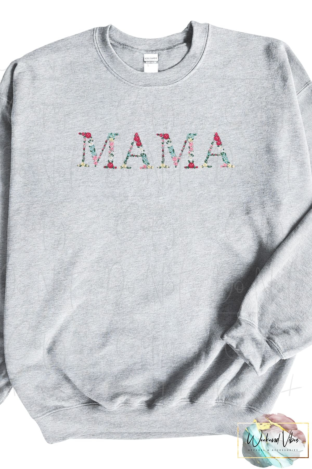 MAMA Embroidered Floral letters on ash gray sweatshirt