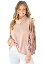 Hailey & Co Leopard Sleeve Color Block Knit Top in Mocha