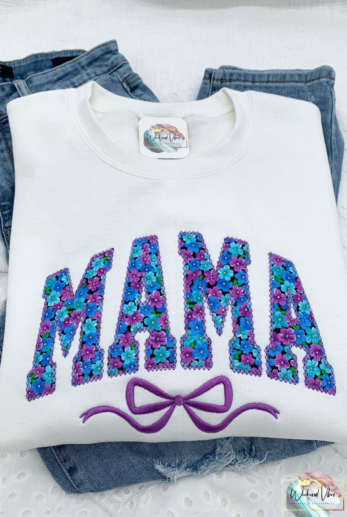 MAMA Sweatshirt - Embroidered Applique with Floral fabric