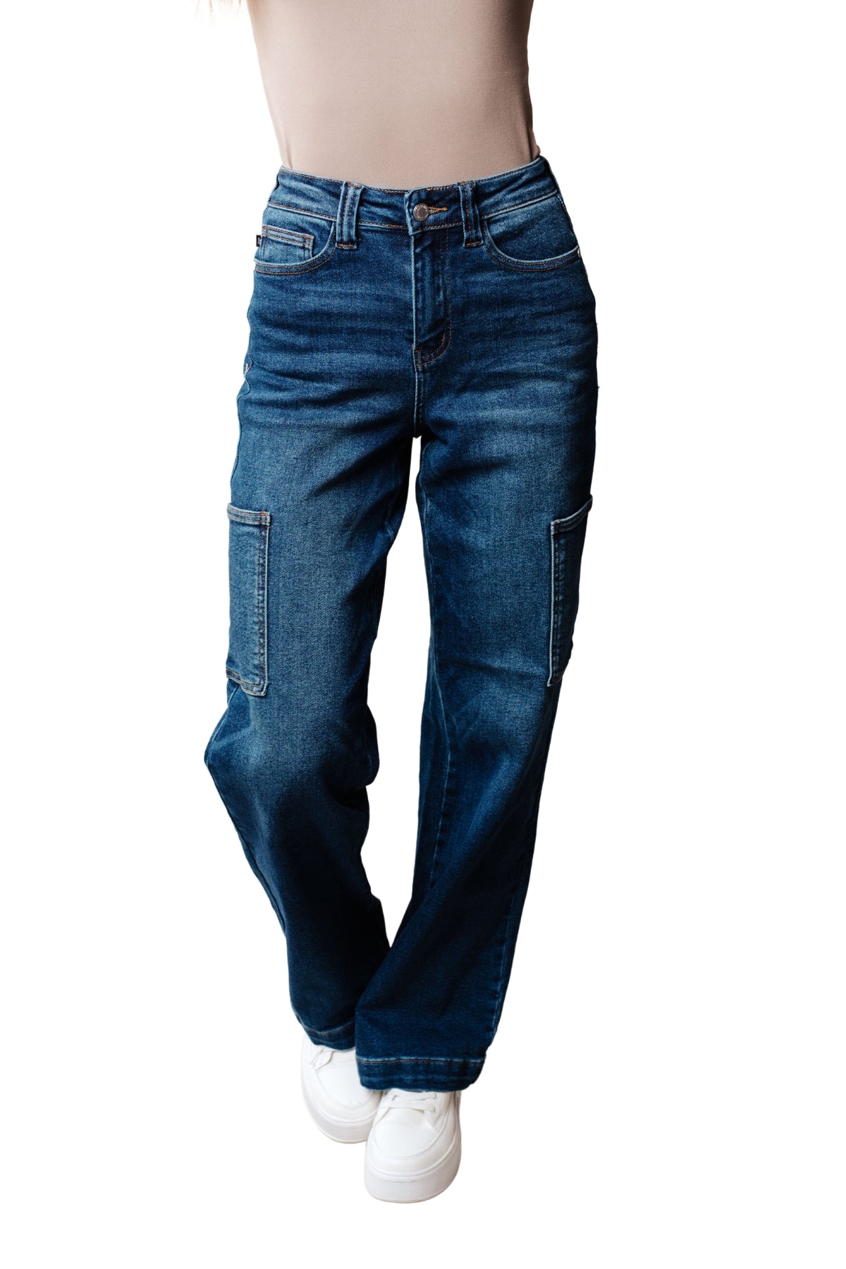 Judy Blue Leila High Rise Cargo Straight Jeans-silhouette