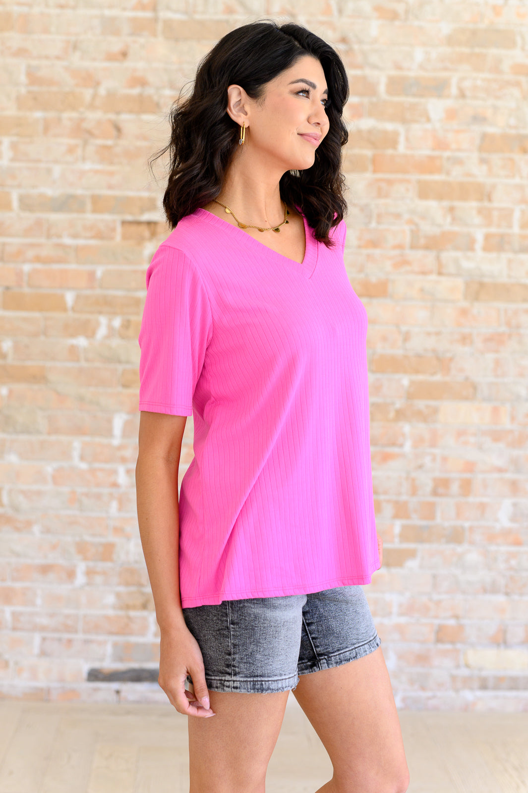 Side view Lonesome Valley V-Neck Ribbed Top