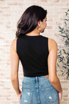 Miss You Much Sleeveless Black Mesh V-Neck Bodysuit back photo