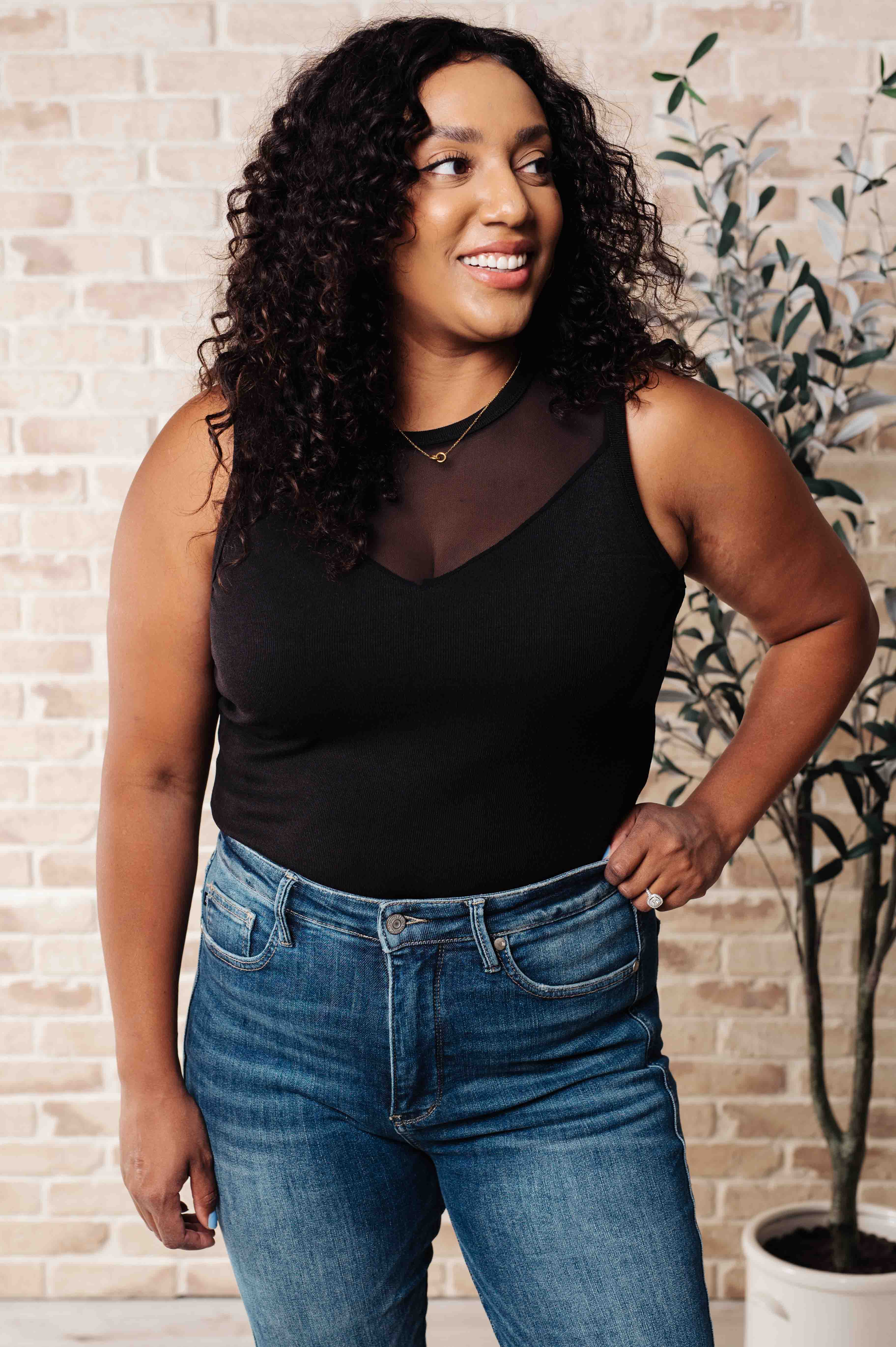 Miss You Much Sleeveless Black Mesh V-Neck Bodysuit Krychele