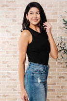 Miss You Much Sleeveless Black Mesh V-Neck Bodysuit Sabrina wearing Small