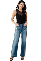 Judy Blue Katrina High Waist Distressed Denim Trousers with Black Bodysuit