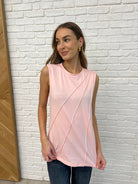 Pink Sleeveless Top with diagonal pleats