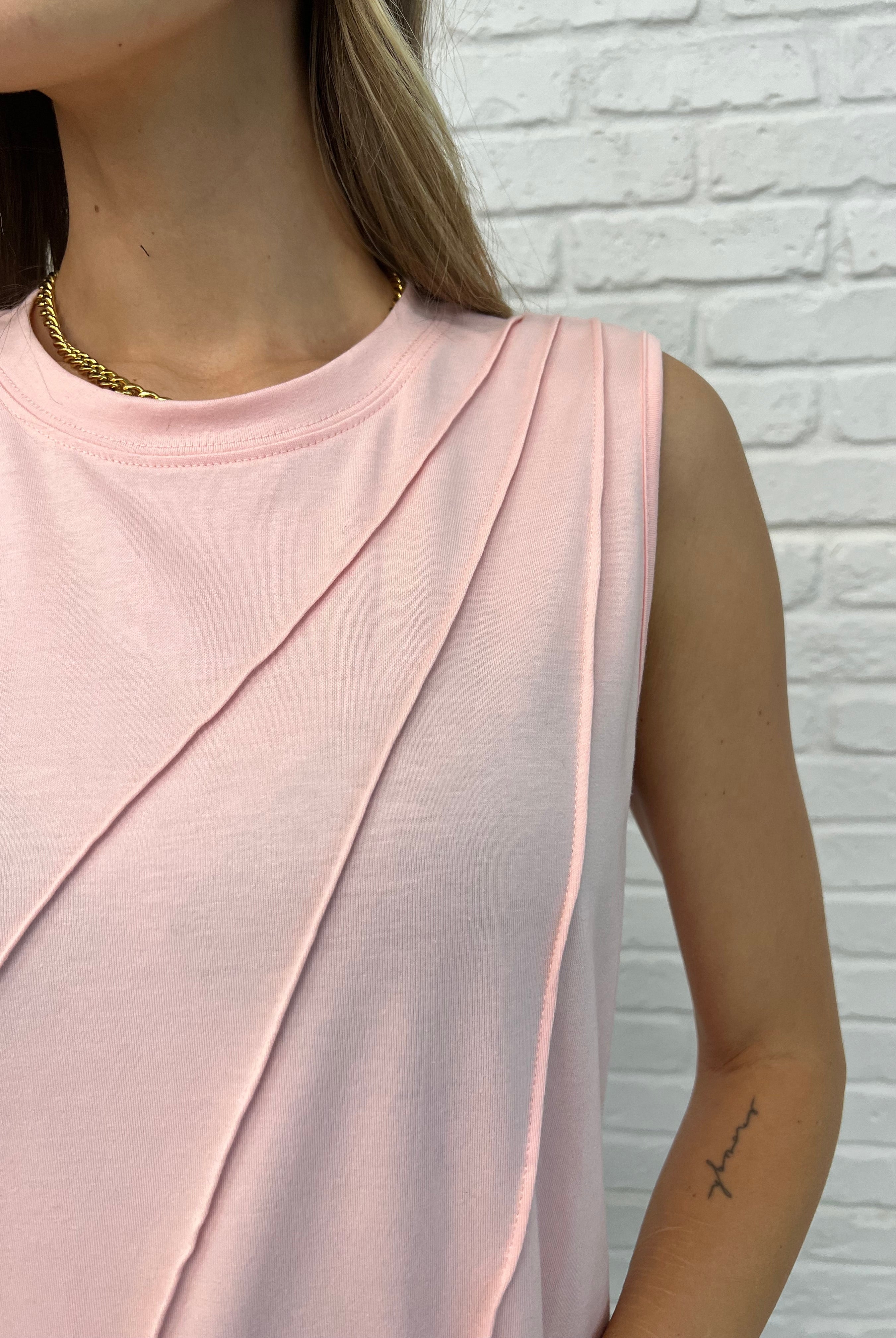 Detail photo of Pink Sleeveless Top with diagonal pleats