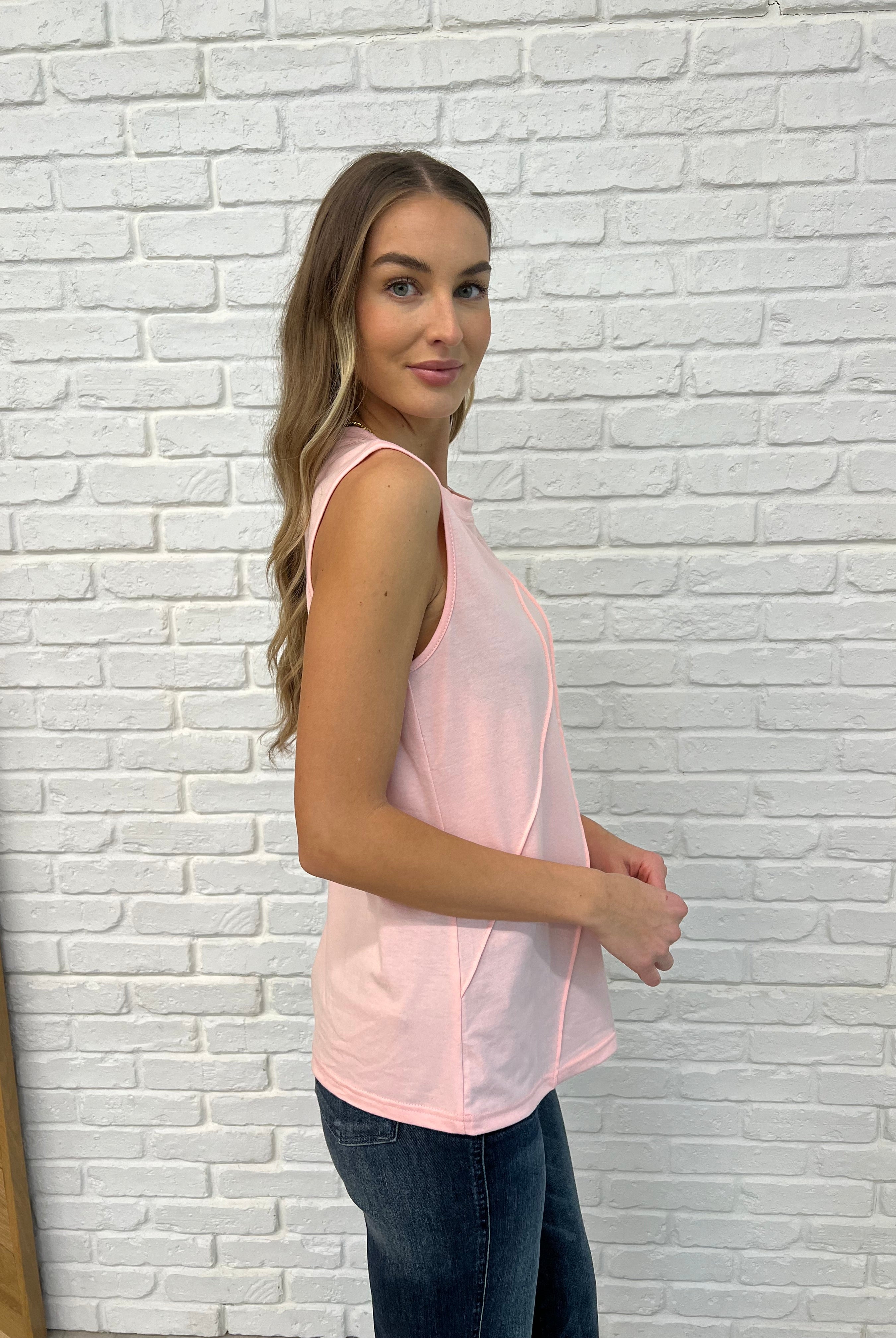 Pink Sleeveless Top with relaxed arm openings