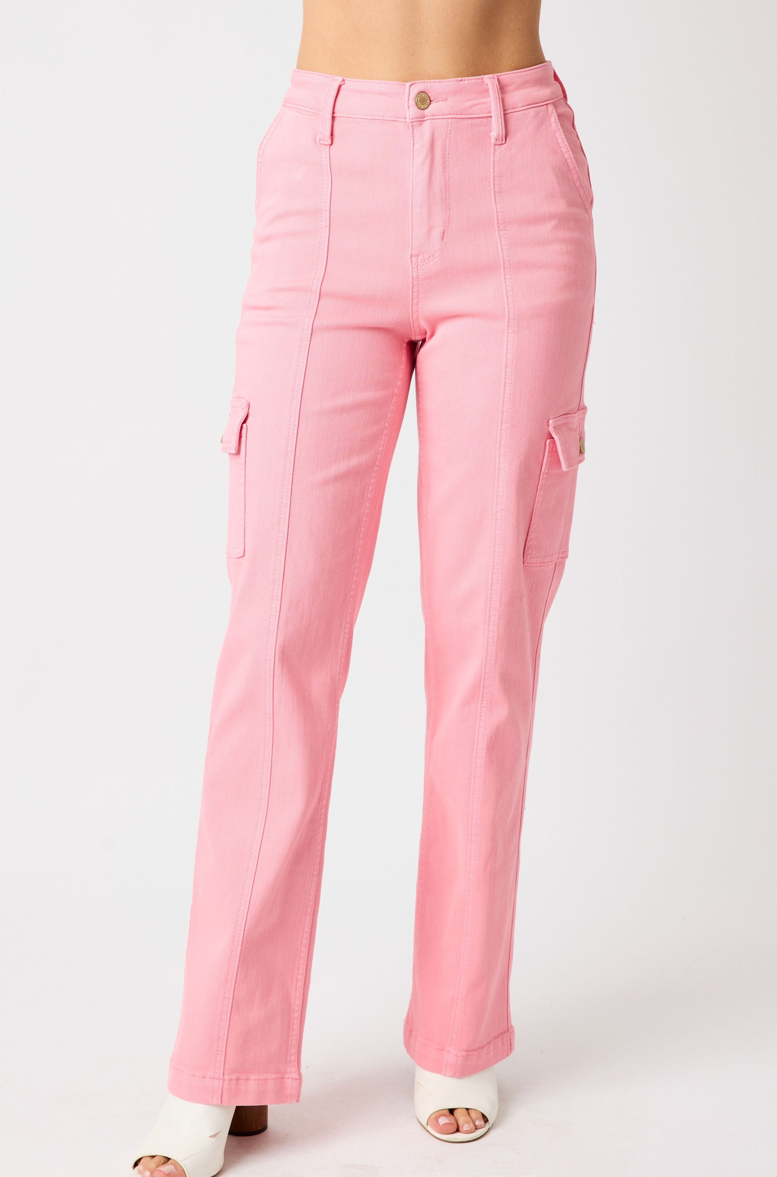 Peggy High Rise Cargo Straight Jeans in Pink