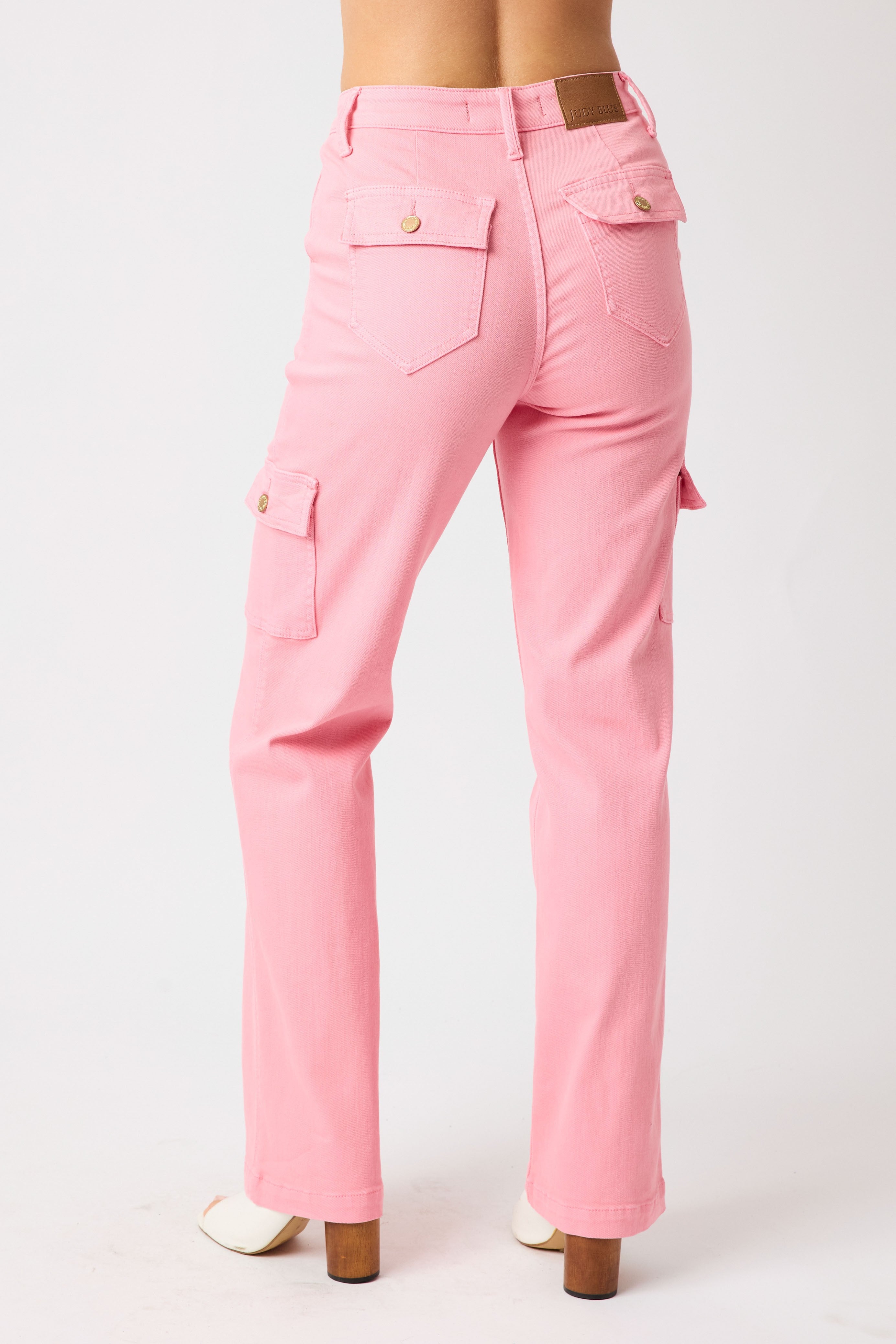 Judy Blue Peggy High Rise Cargo Straight Jeans in Pink