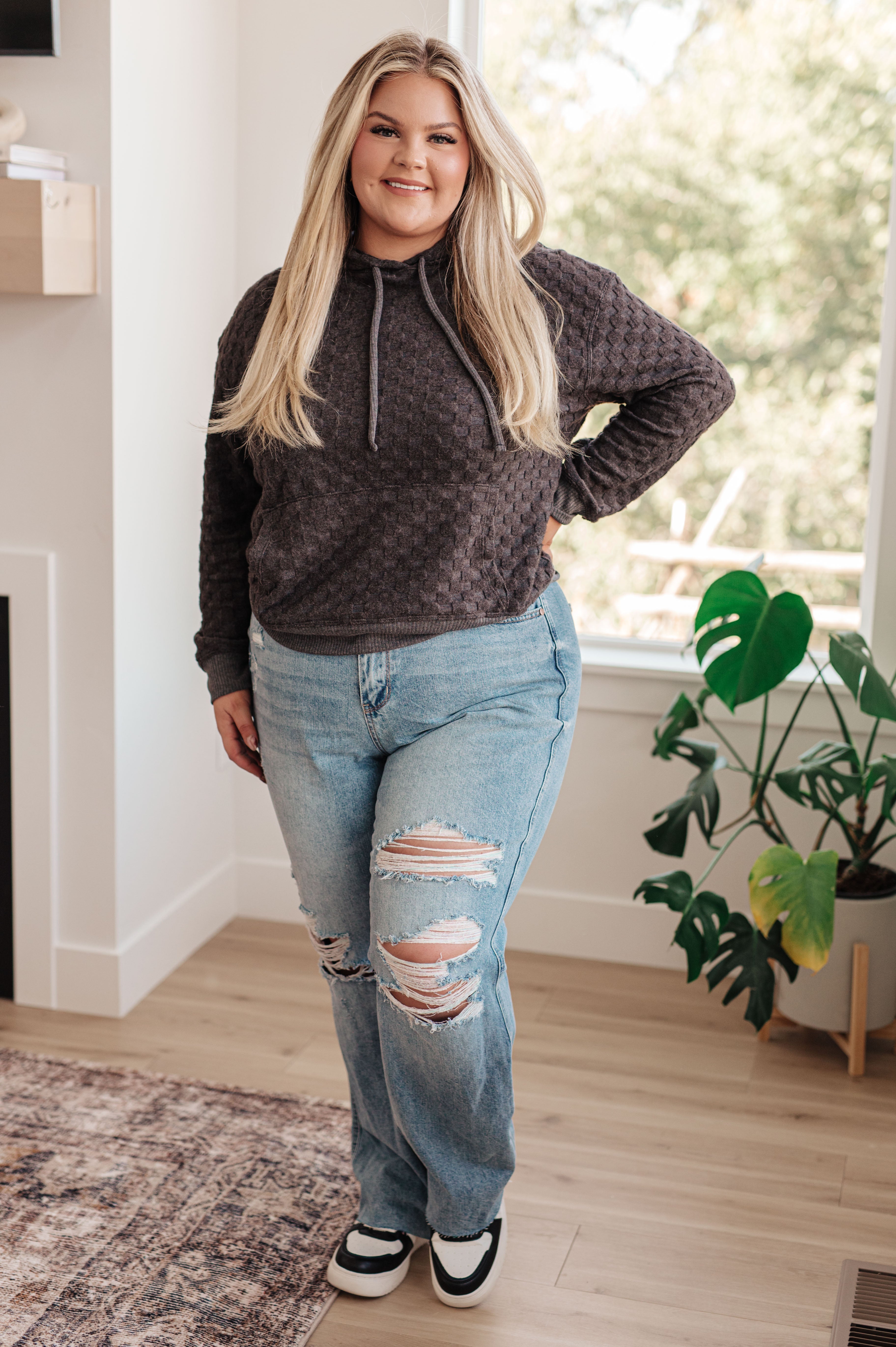 Judy Blue Ramona High Rise Rigid Magic Destroyed Straight Jeans on 14W plus model Kylie