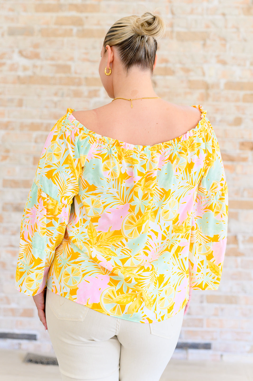 Back of Emily Wonder Yellow Tropical Print Blouse