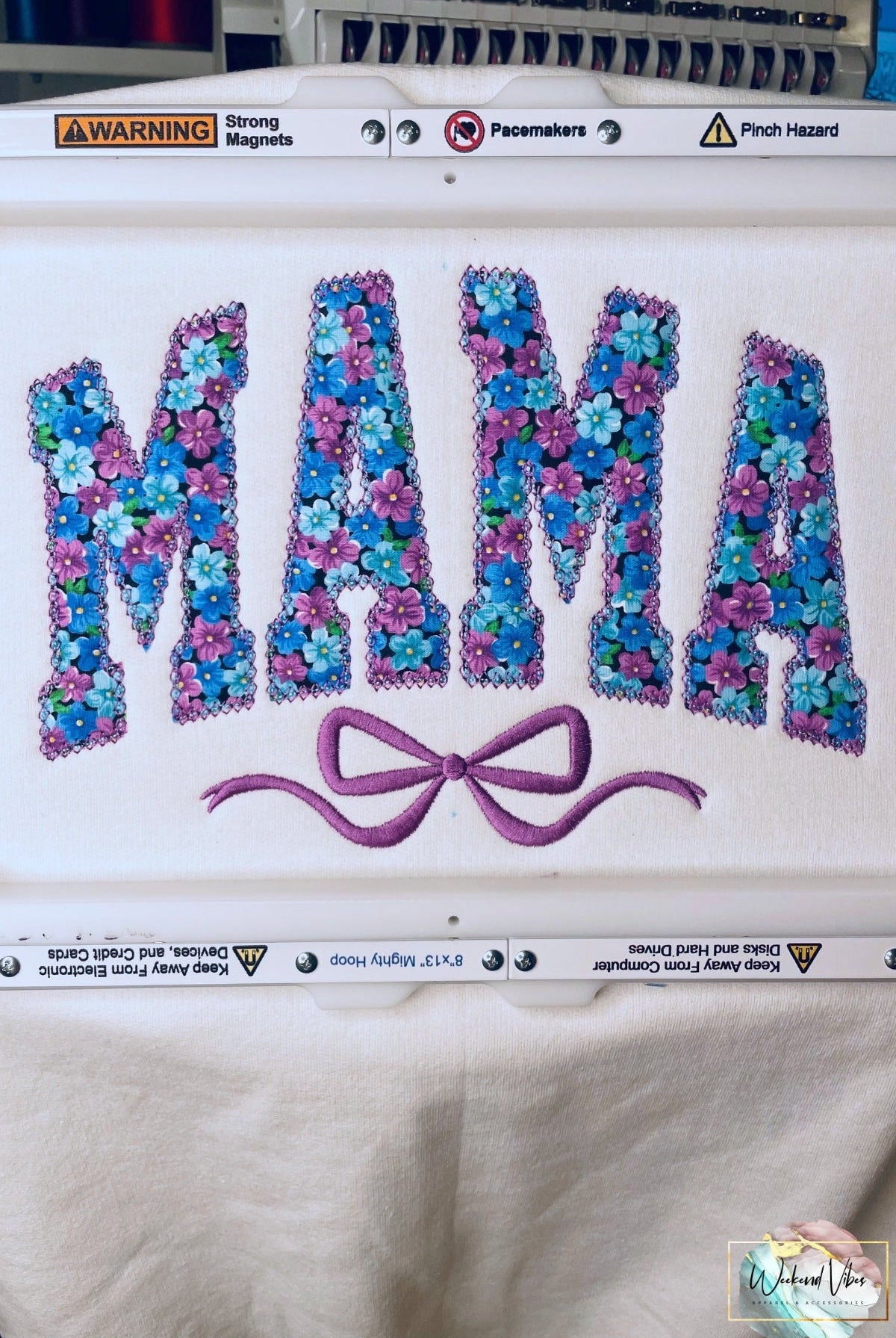 Hooped custom embroidered MAMA sweatshirt with embroidered bow