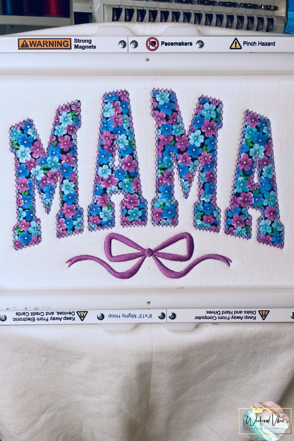 Hooped custom embroidered MAMA sweatshirt with embroidered bow