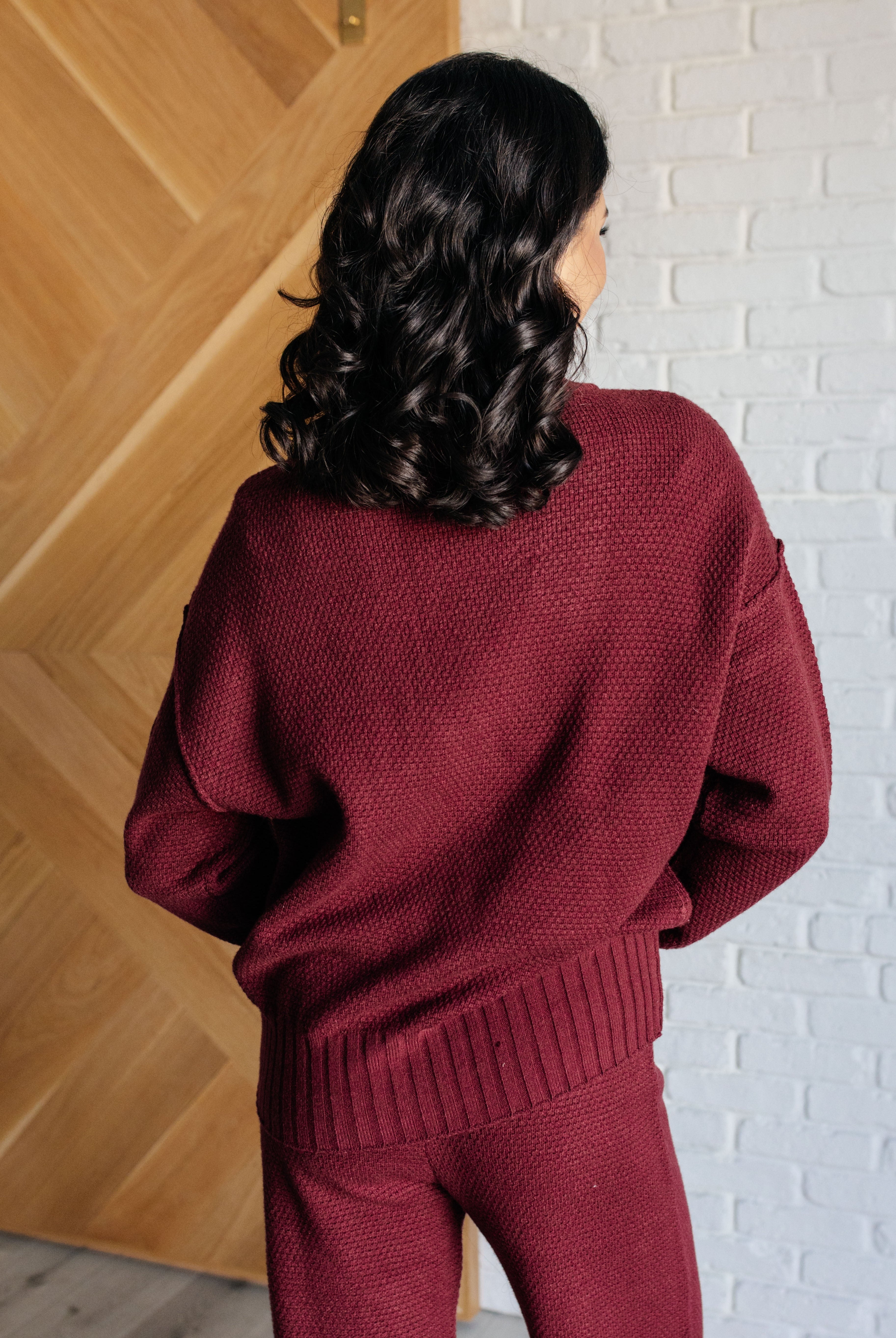 Back view of Rae Mode Simple Solution Knit Set in Wine