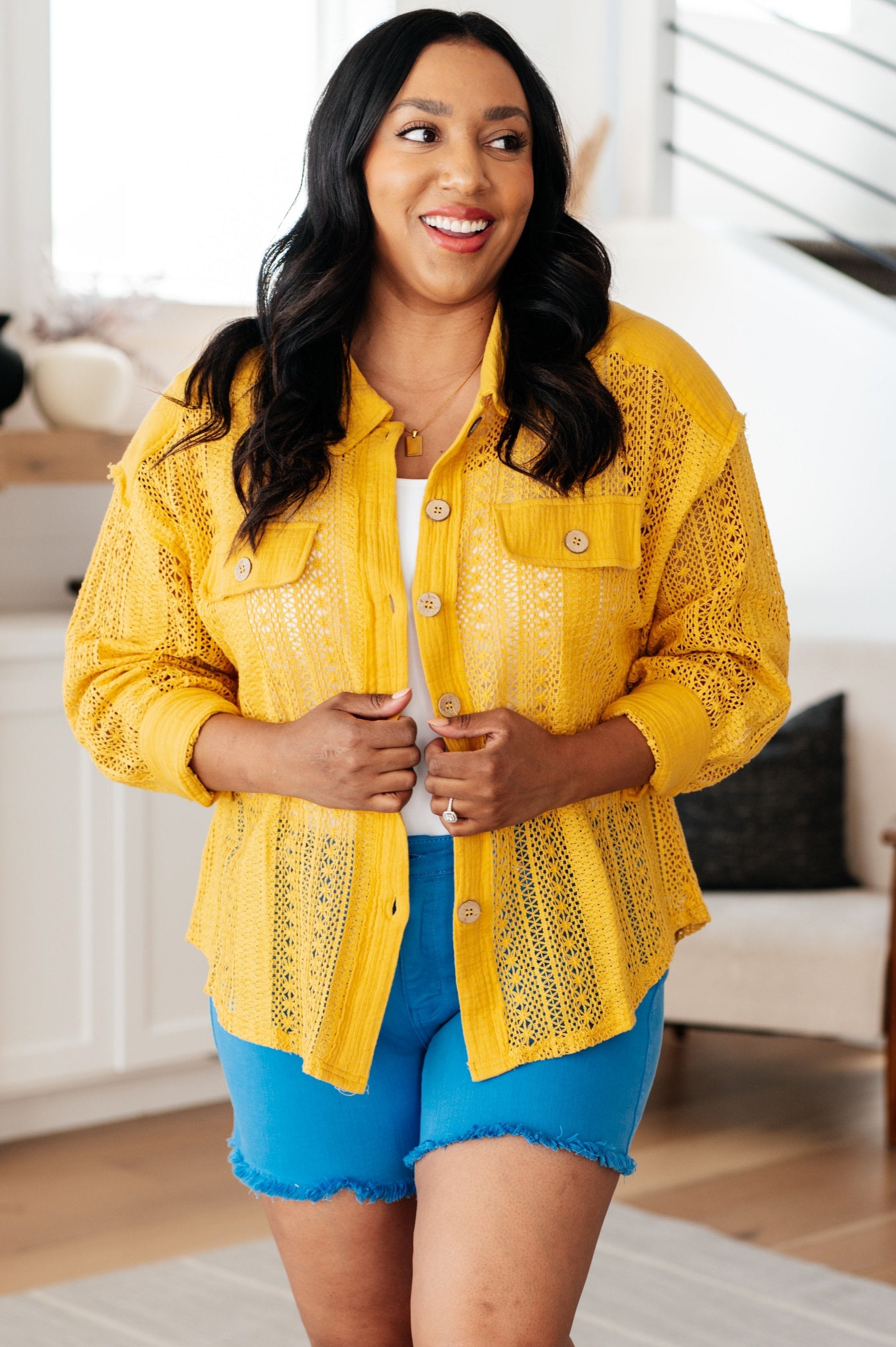 Long Sleeve Sweeter than Nectar Lace Button Up Top on Krychele