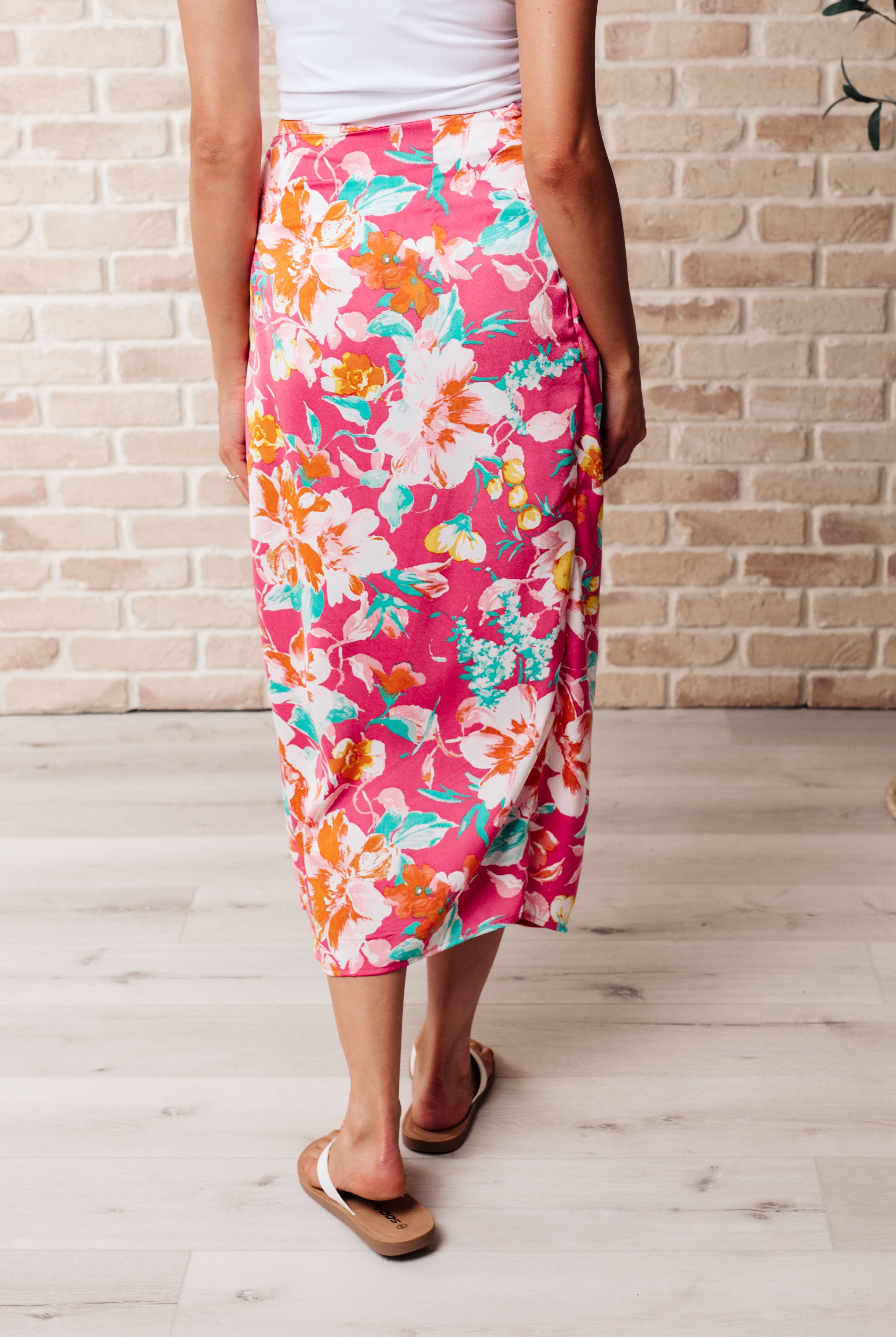 Take Me Outside Wrap Around Skirt in Magenta-back detail