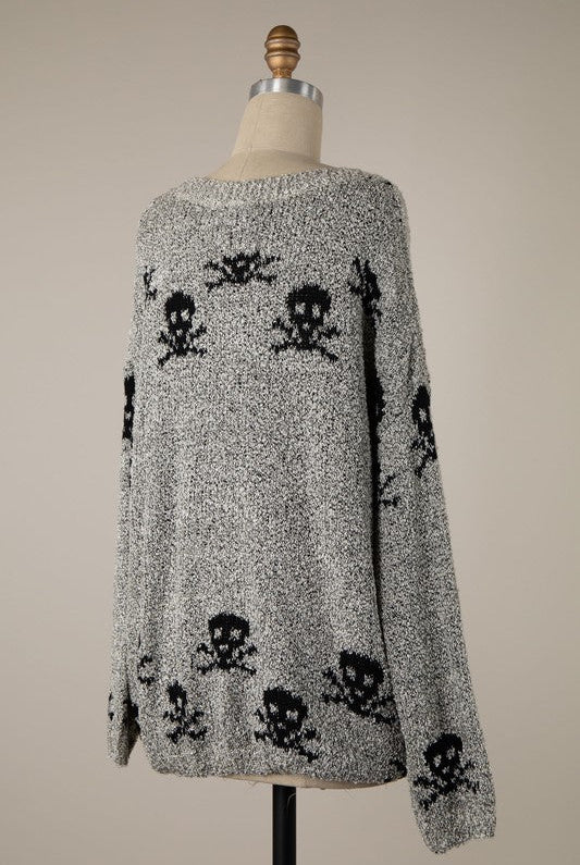 Love And Pirates Chenille Skull Sweater in Gray back side