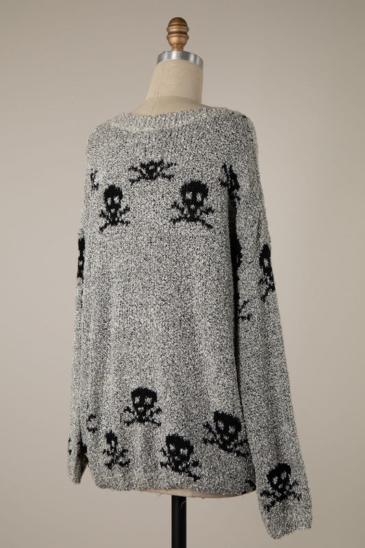 Love And Pirates Chenille Skull Sweater in Gray back side