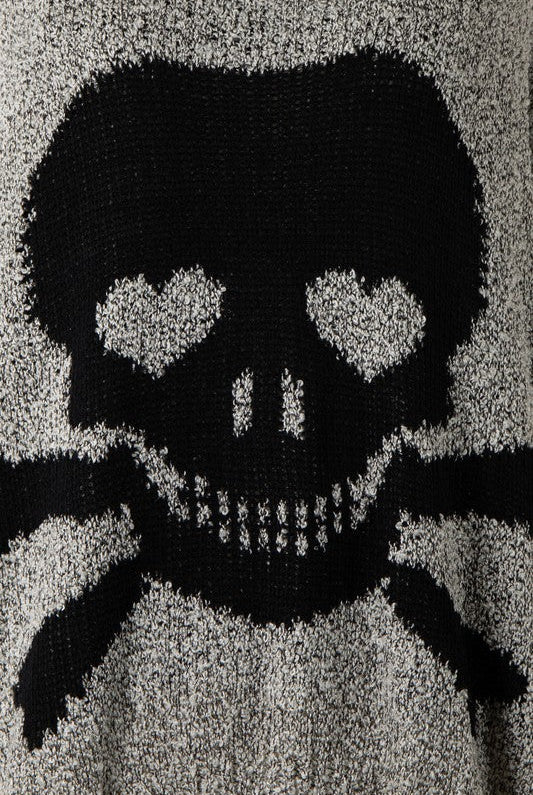 Love And Pirates Chenille Skull Sweater in Gray (Embroidery Detail)
