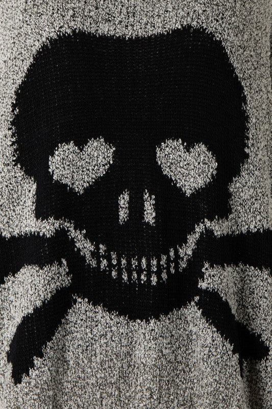 Love And Pirates Chenille Skull Sweater in Gray (Embroidery Detail)