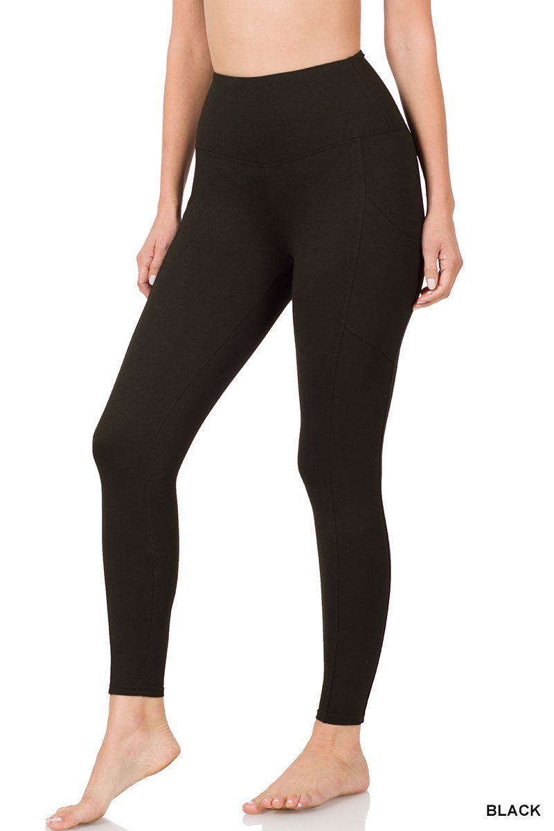 Brushed Microfiber Full Length Leggings with Pockets (Black)
