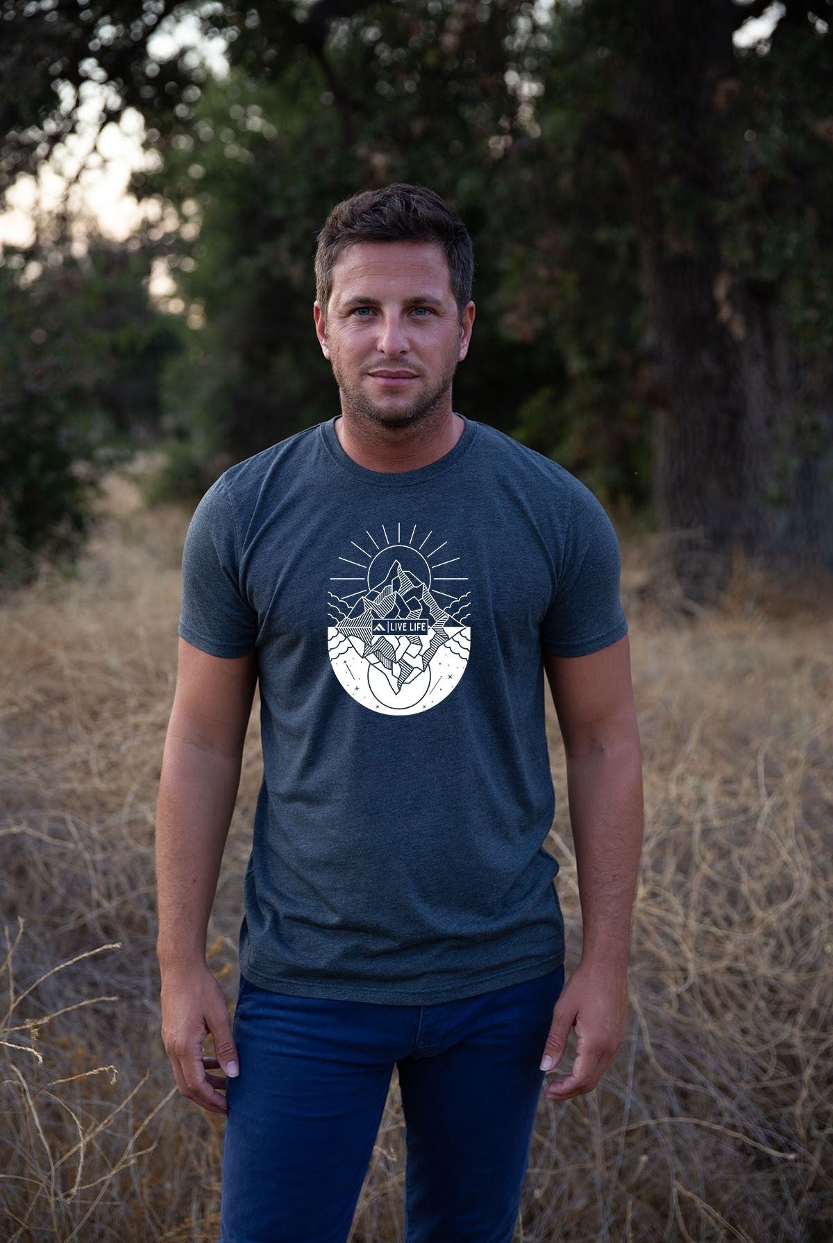 Men's Equinox Graphic Tee Shirt in Graphite Gray (front untucked)