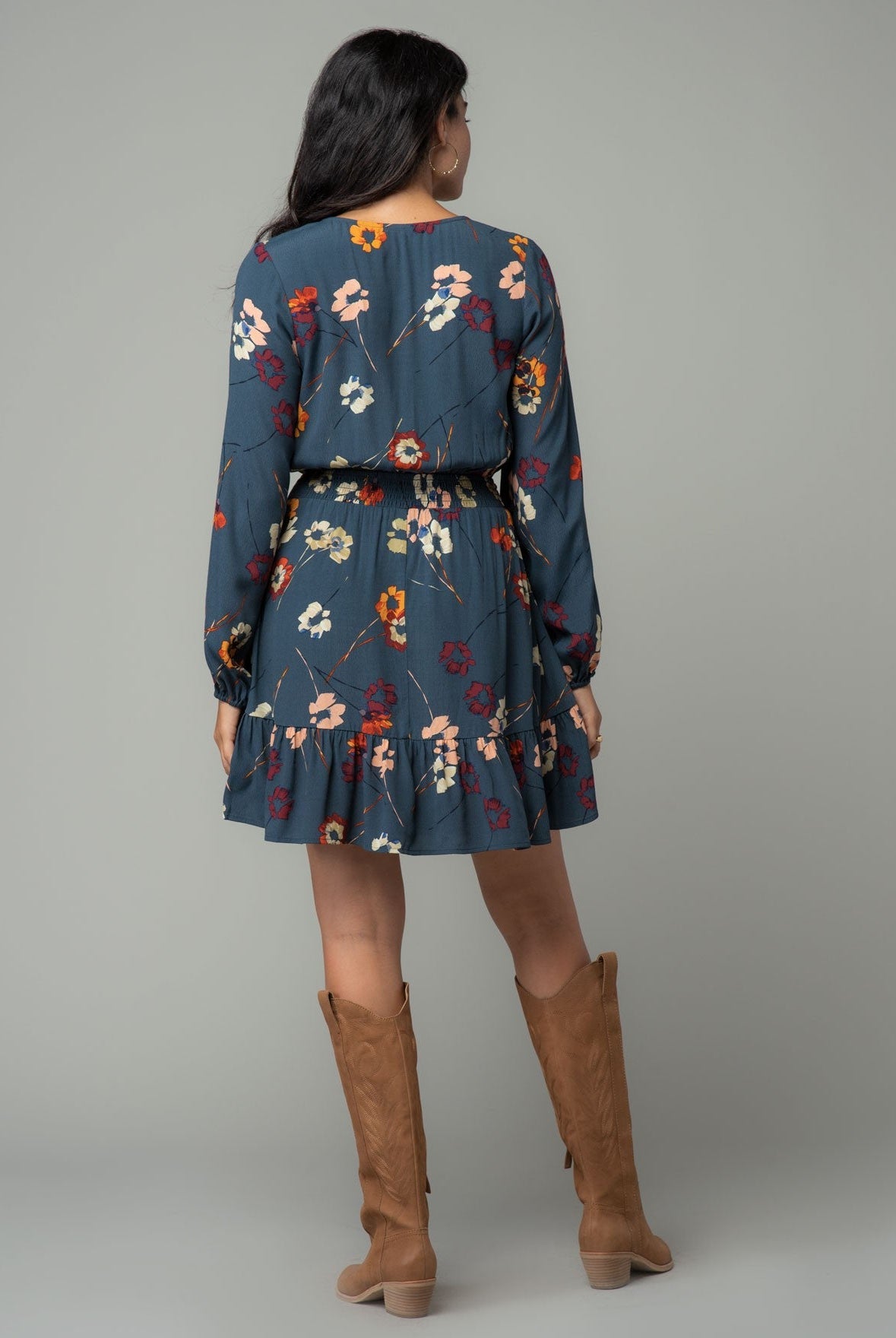Lovestitch Sunday Brunch Floral Dress with Long Sleeves (full length back view)