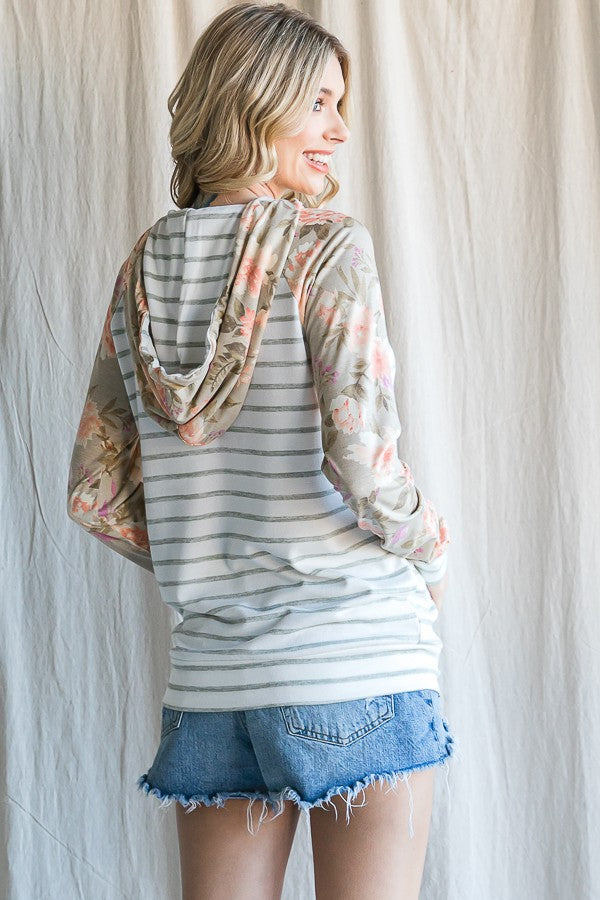 Emily Mixed Media Women's Drawstring Hoodie (rear view)
