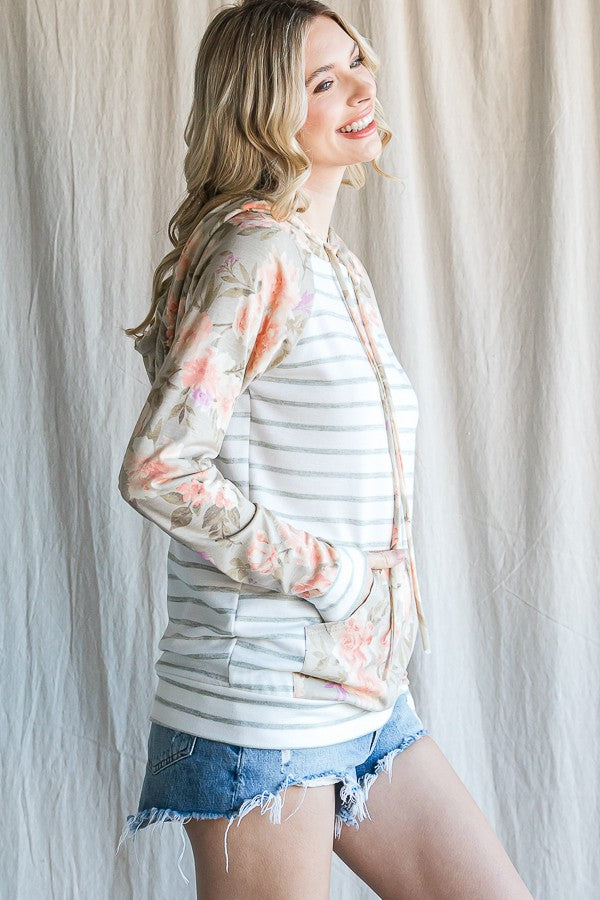 Emily Mixed Media Women's Drawstring Hoodie (side profile)