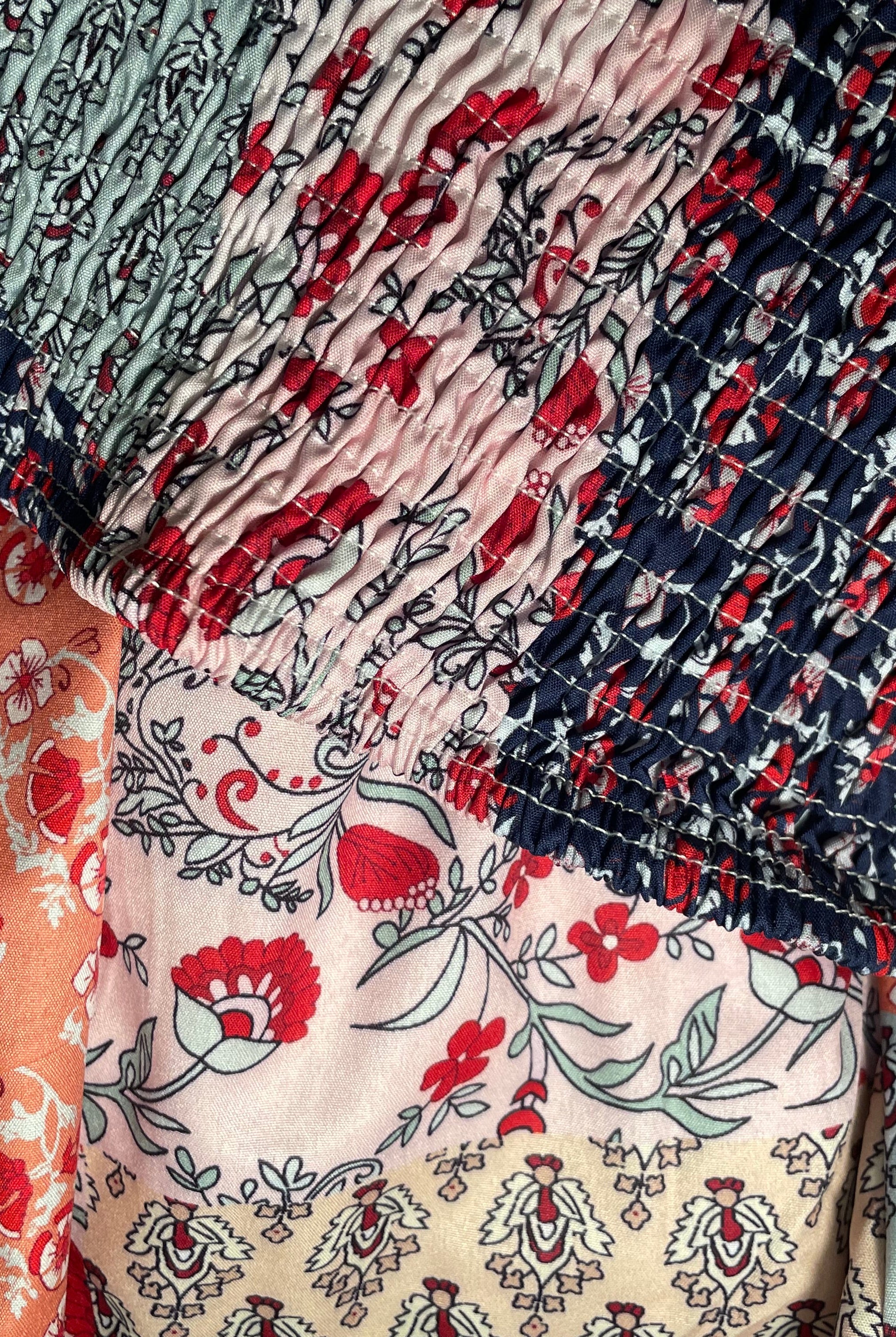 Calypso Long Boho Skirt in Multi-Color Pattern Tiers (boho details)