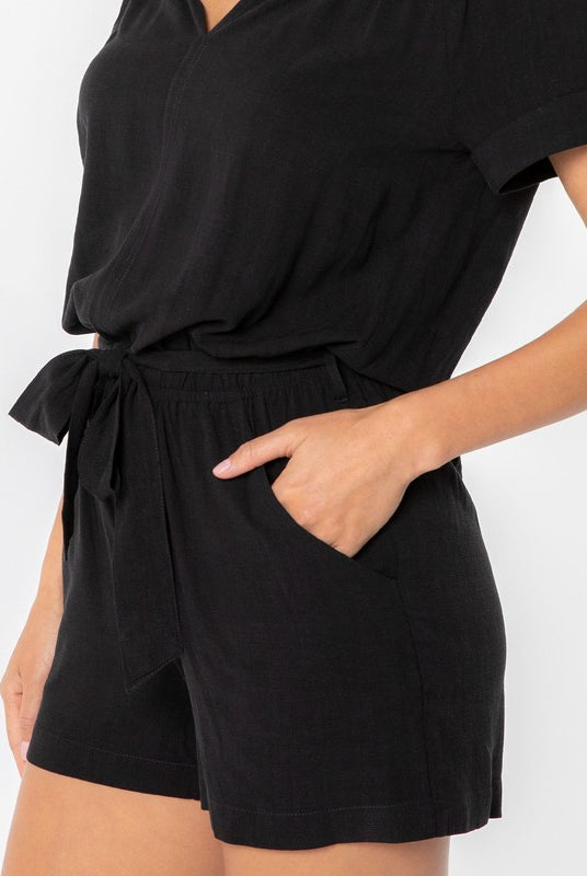 Luna The Linen Blend Smocked Romper from Lovestitch (waistline detail)
