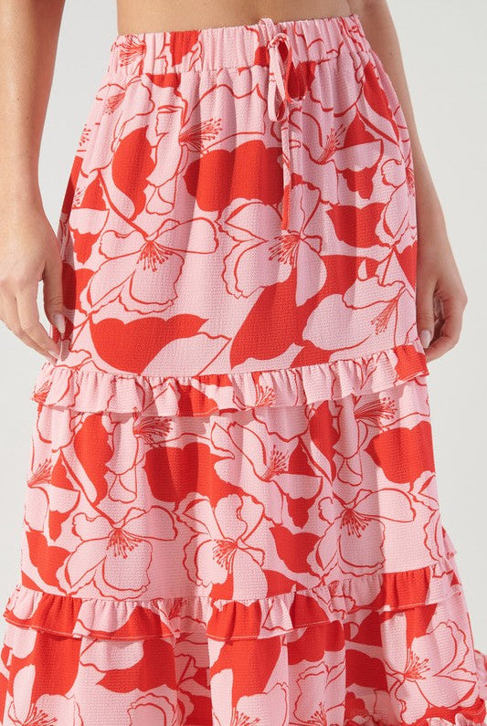 Caliente Pink Lemonade Layered Ruffle Midi Skirt (detail)