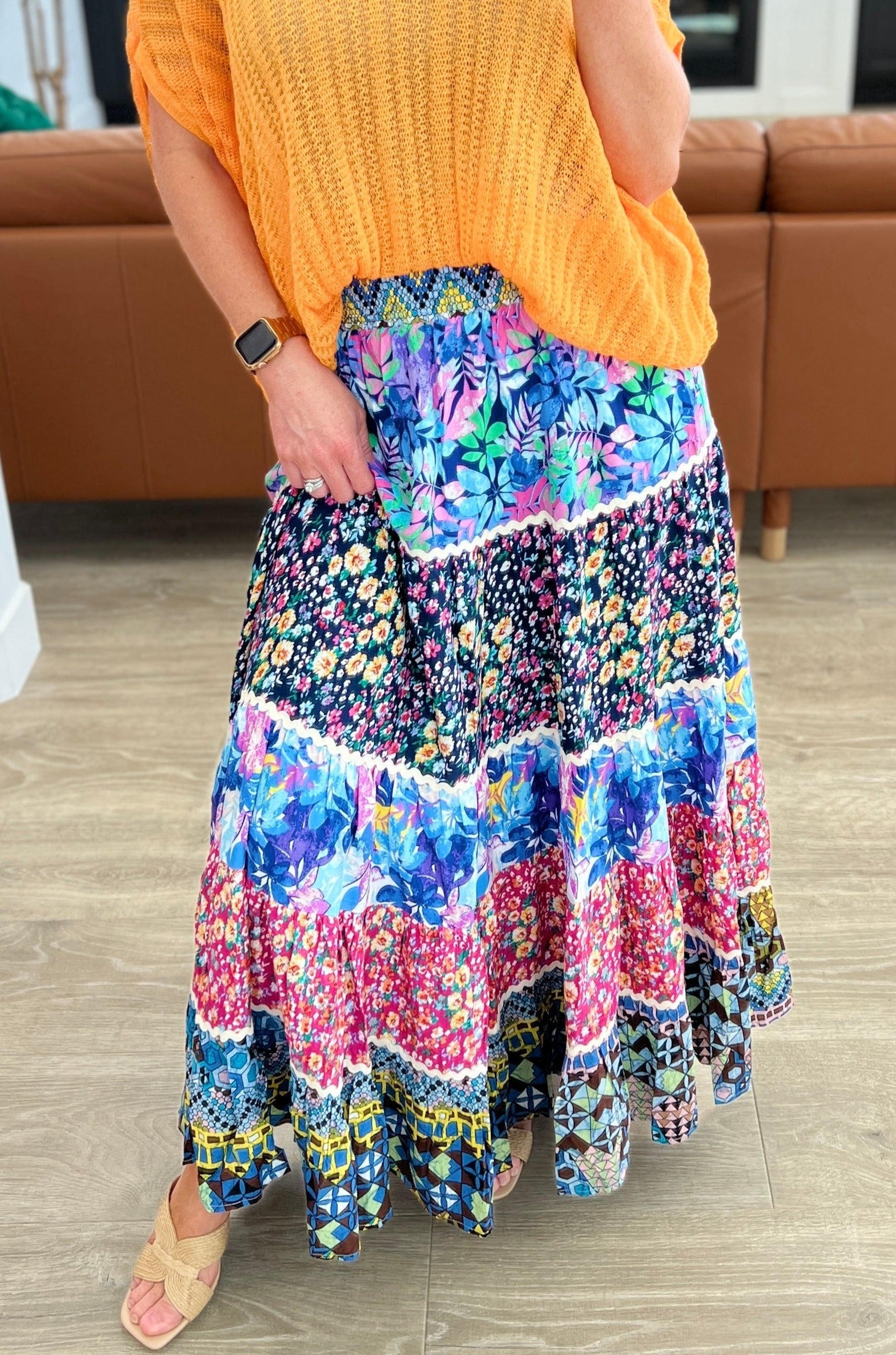 Everlasting Friend Boho Tiered Skirt in Multicolor by White Birch