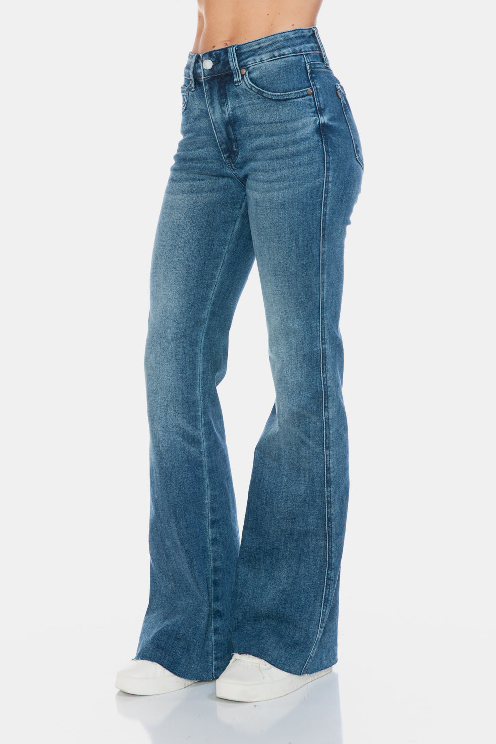 Judy Blue Mid Rise Tummy Control Cut Hem Flare Jeans in