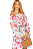 The blouse-like bodice dress can be worn on or off shoulders. Waistline is 2.75 inch smocked material to accomodate varying waist lines.