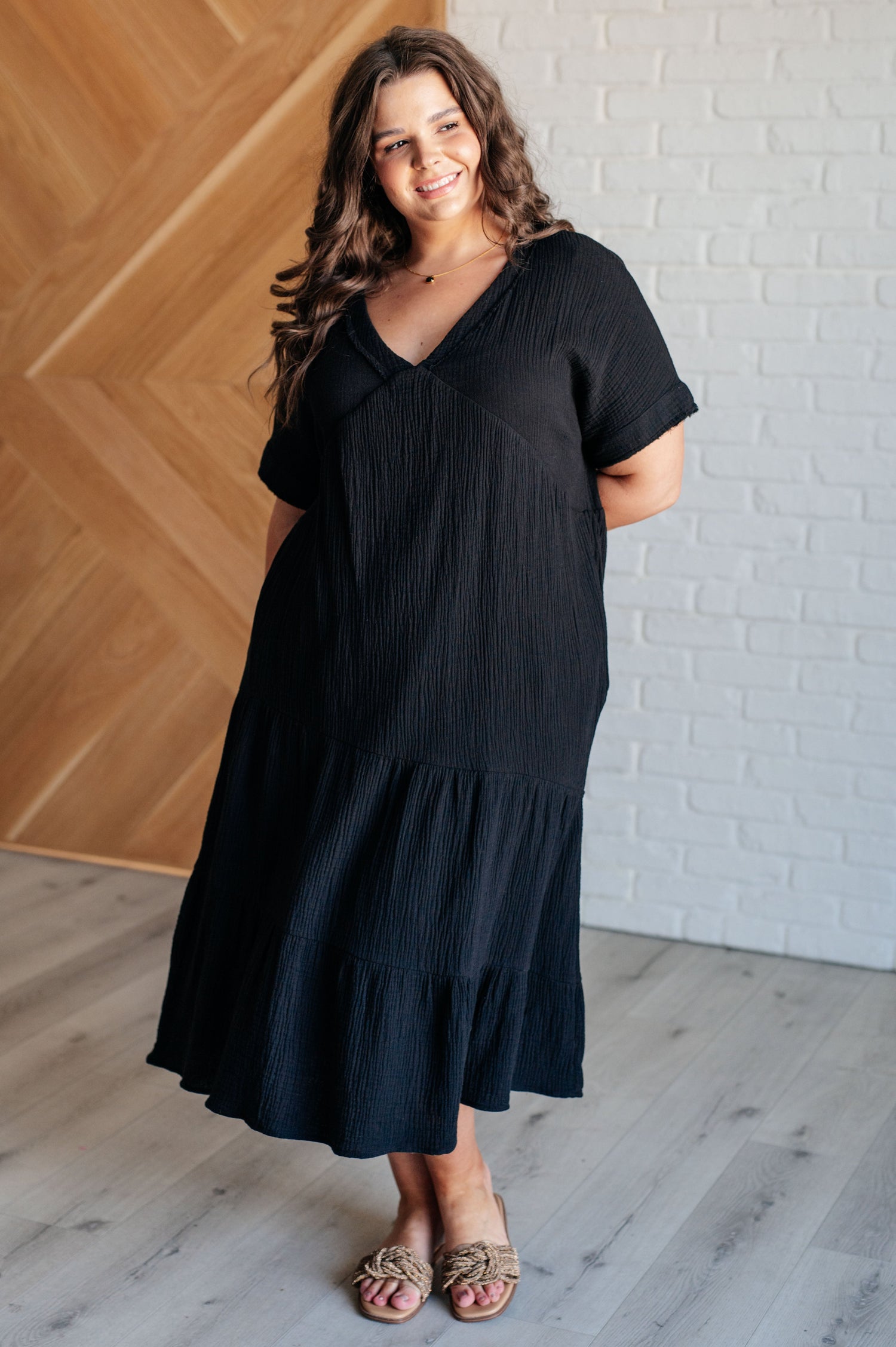 fitted lace wedding dress Always Learning Dolman Sleeve Dress in Black Small